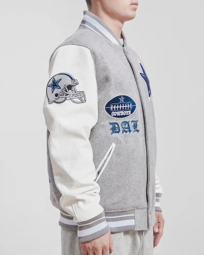 Dallas Cowboys Old English Grey Varsity Jacket