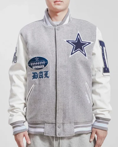 Dallas Cowboys Old English Wool Grey Varsity Jacket