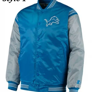 Detroit Lions Satin Blue and Grey Starter Jacket