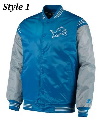 Detroit Lions Satin Blue and Grey Starter Jacket