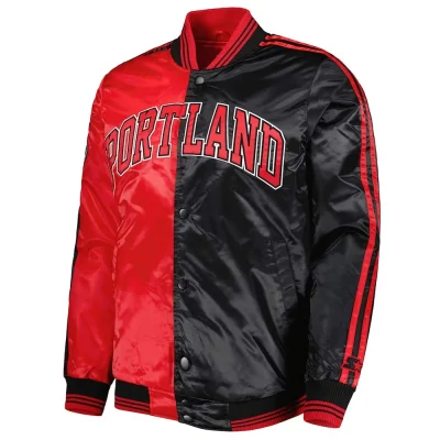 Fast Break Portland Trail Blazers Red and Black Satin Jacket