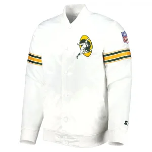 Green Bay Packers The Power Forward Satin White Jacket