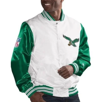 Green Philadelphia Eagles Legend White Satin Jacket
