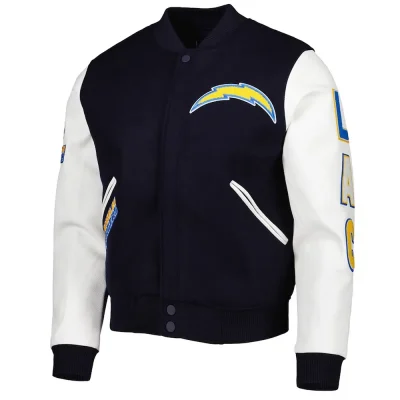 LA Chargers Logo Letterman Navy and White Jacket