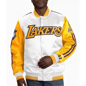 LA Lakers White & Yellow Varsity Satin Jacket