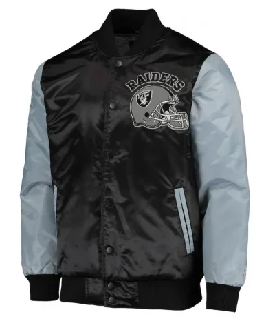Las Vegas Raiders Starter Grey and Black Satin Jacket