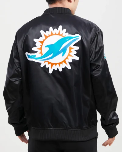 Miami Dolphins Team Big Logo Satin Black Jackets