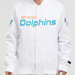 Miami Dolphins Team Big Logo White Satin Jacket