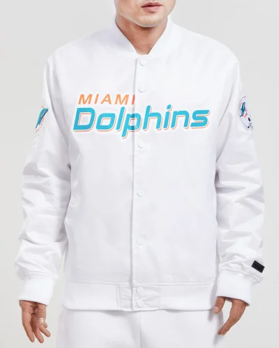 Miami Dolphins Team Big Logo White Satin Jacket