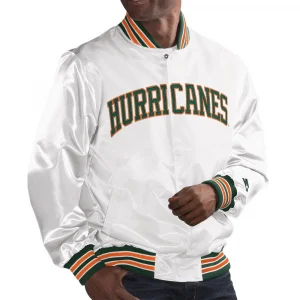 Miami Hurricanes Bomber White Satin Jacket