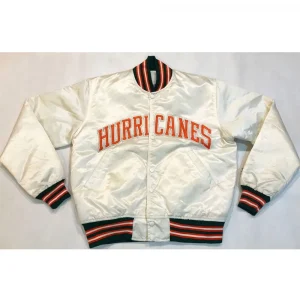 Miami Hurricanes White Bomber Satin Jacket