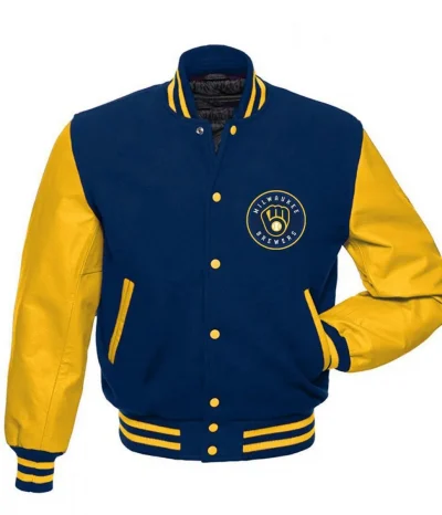 Milwaukee Brewers Blue and Yellow Letterman Jacket