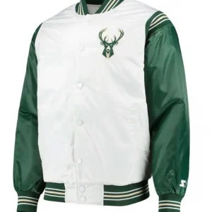 Milwaukee Bucks Starter Satin White and Green Jacket