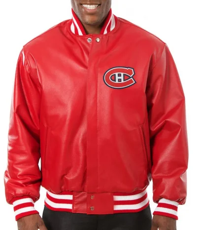 Montreal Canadiens Bomber Red Leather Jacket