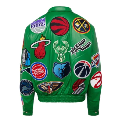 NBA Collage Vegan Leather Kelly Green Jackets