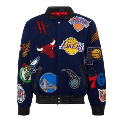 NBA Collage Wool & Leather Navy Jacket