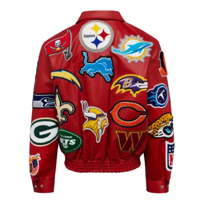 NFL Collage Vegan Leather Red Jackets