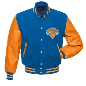 NY Knicks Blue and Orange Varsity Jacket