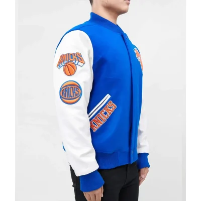 NY Knicks Logo Varsity Royal White Jacket