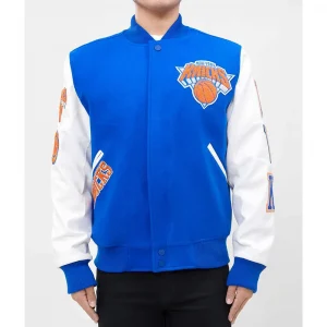 NY Knicks Logo Varsity Royal and White Jacket