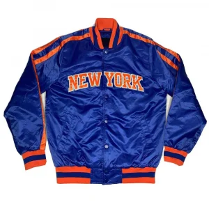 NY Knicks Striped Blue Satin Jacket