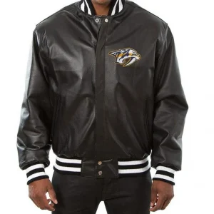 Nashville Predators Bomber Black Leather Jacket