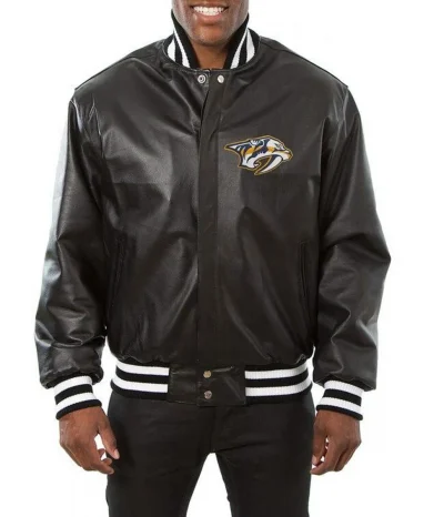 Nashville Predators Bomber Black Leather Jacket