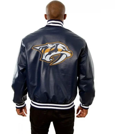 Nashville Predators Bomber Navy Blue Leather Jackets