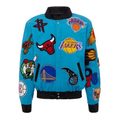 Nba Collage Wool & Leather Baby Blue Jacket