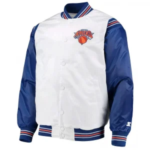 New York Knicks Renegade White & Blue Varsity Satin Jacket