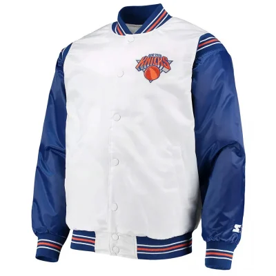 New York Knicks Renegade White & Blue Varsity Satin Jacket