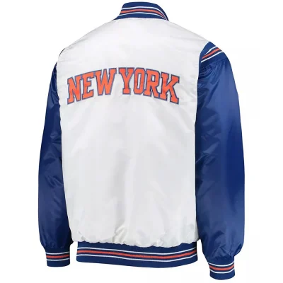 New York Knicks Renegade White & Blue Varsity Satin Jackets