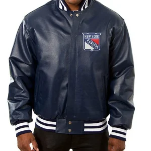 New York Rangers Varsity Navy Leather Jacket