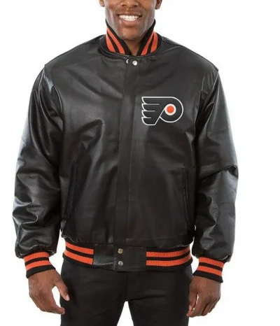 Philadelphia Flyers Black Leather Bomber Jacket