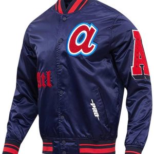 Old English Atlanta Braves Navy Satin Jacket