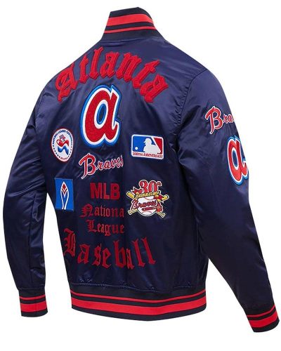 Old English Atlanta Braves Navy Satin Jacket