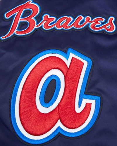 Old English Atlanta Braves Navy Satin Jacket