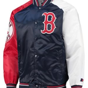 Boston Red Sox Reliever Raglan Satin Blue And Red Jacket