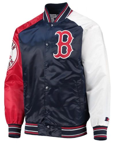 Boston Red Sox Reliever Raglan Satin Blue And Red Jacket