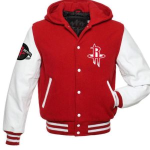 Houston Rockets NBA Varsity Red and White Hooded Jacket