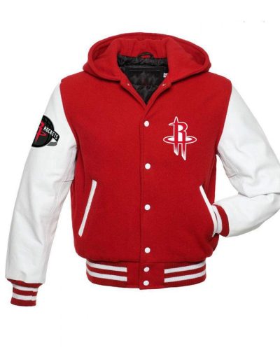 Houston Rockets NBA Varsity Red and White Hooded Jacket