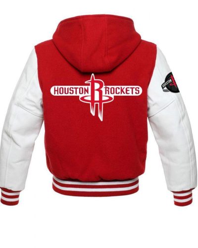 Houston Rockets NBA Varsity Red and White Hooded Jacket