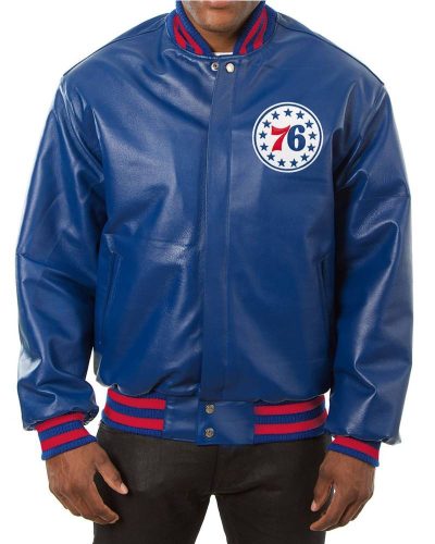 Philadelphia 76ers Varsity Royal Blue Leather Jacket
