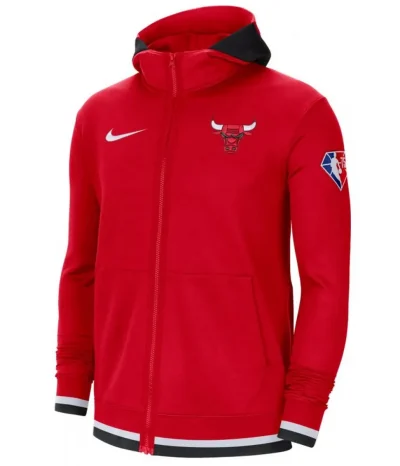 Red Chicago Bulls Full Zip Fleece Hoodie