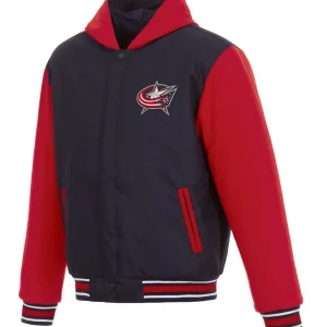 Red and Blue Columbus Blue Jackets Hooded Wool Jacket