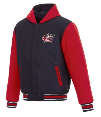 Red and Blue Columbus Blue Jackets Hooded Wool Jacket