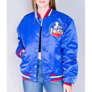 Royal Blue New Jersey Nets Satin Bomber Jacket