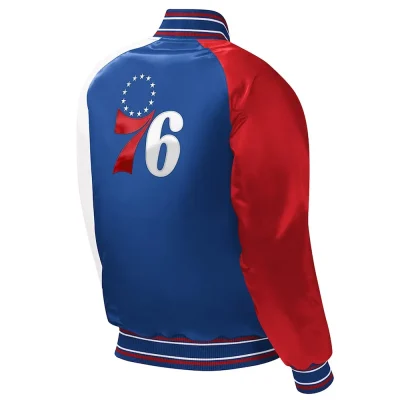 Royal Philadelphia 76ers Youth Raglan Varsity Satin Jackets