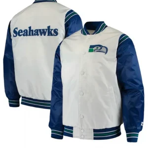 Seattle Seahawks Varsity Blue and White Satin Jacket