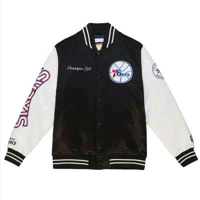 Team Origins Philadelphia 76ers Black & White Varsity Jacket